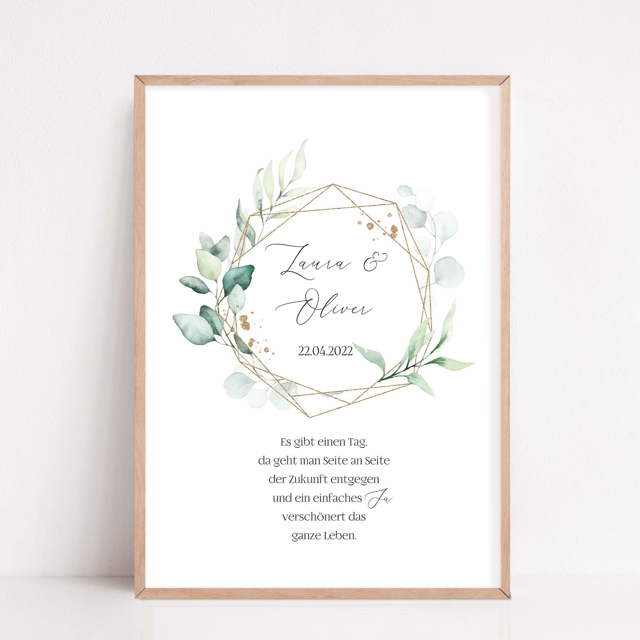 Geschenk zur Hochzeit personalisiert mit Namen Brautpaar Poster Eukalyptus Es gibt einen Tag Seite an Seite