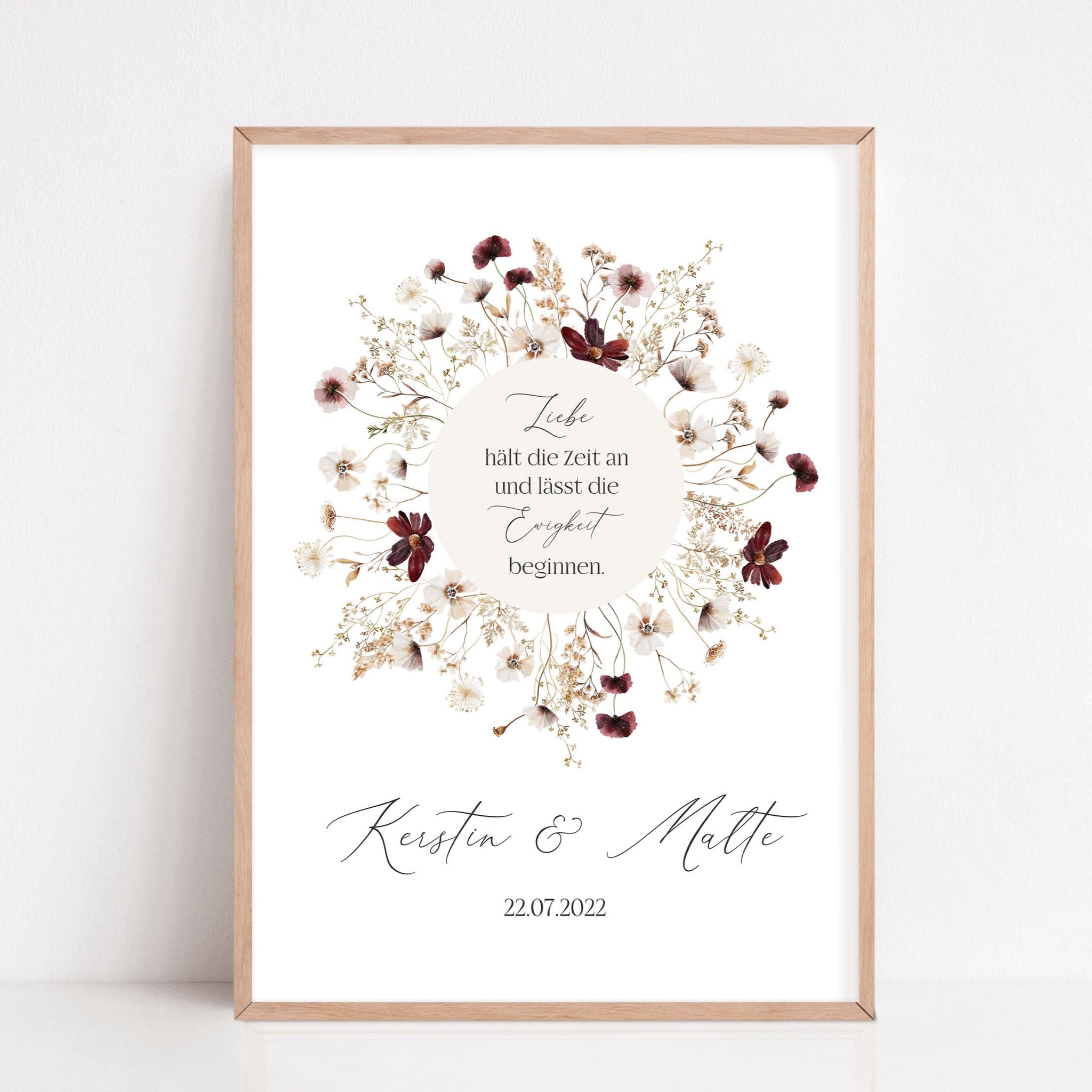 Geschenk zur Hochzeit personalisiert mit Namen Brautpaar Poster Boho Liebe Blumen