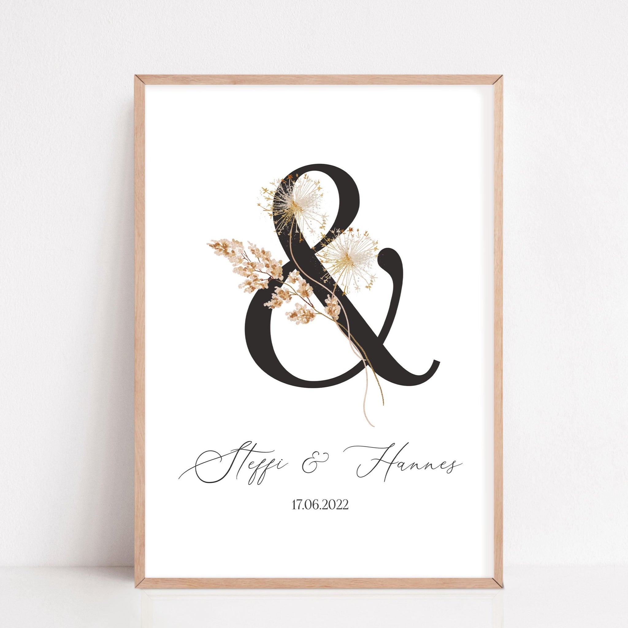 Geschenk zur Hochzeit personalisiert mit Namen Brautpaar Poster Boho & Zeichen