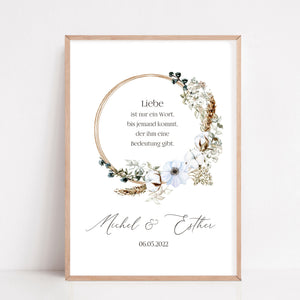 Geschenk zur Hochzeit personalisiert mit Namen Brautpaar Poster Boho