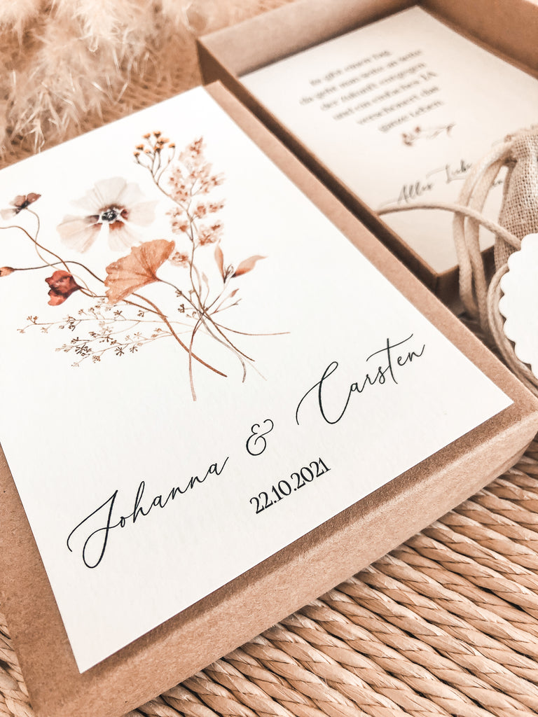 festliche-karten-und-mehr - Geschenkbox + Glückwunschkarte Trockenblumen  Geldgeschenk Geburtstag Hochzeit vintage apricot lachs creme Jute