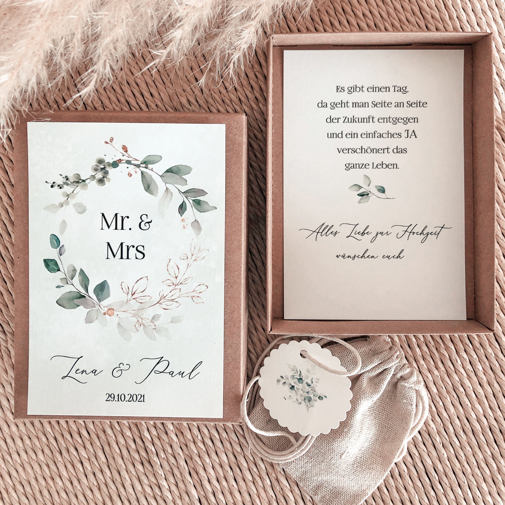 geschenkschachtel geschenkbox geldgeschenk verpakkung hochzeit eukalyptus mr mrs