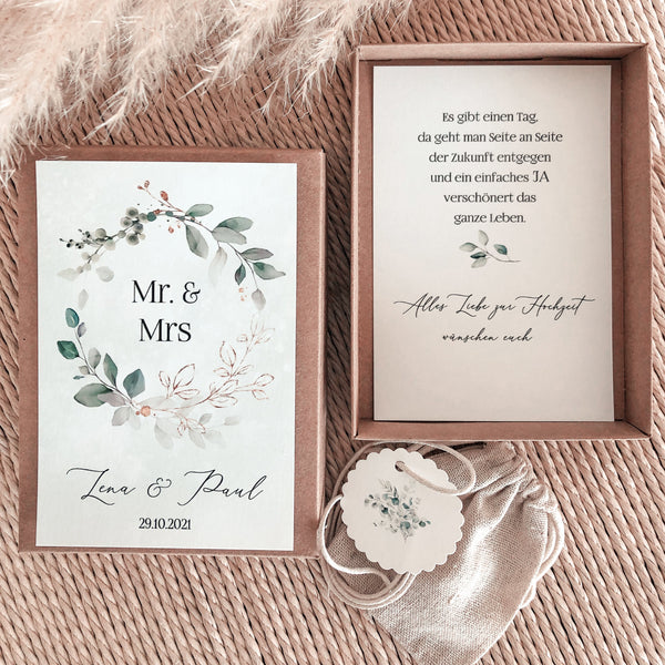 geschenkschachtel geschenkbox geldgeschenk verpakkung hochzeit eukalyptus mr mrs