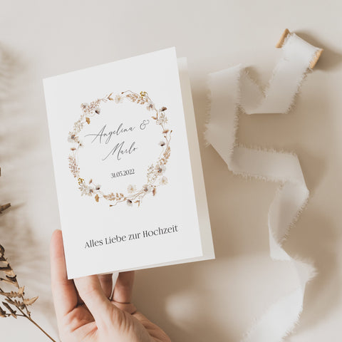 Grußkarte zur Hochzeit Boho Design personalisiertes Geschenk für das Brautpaar