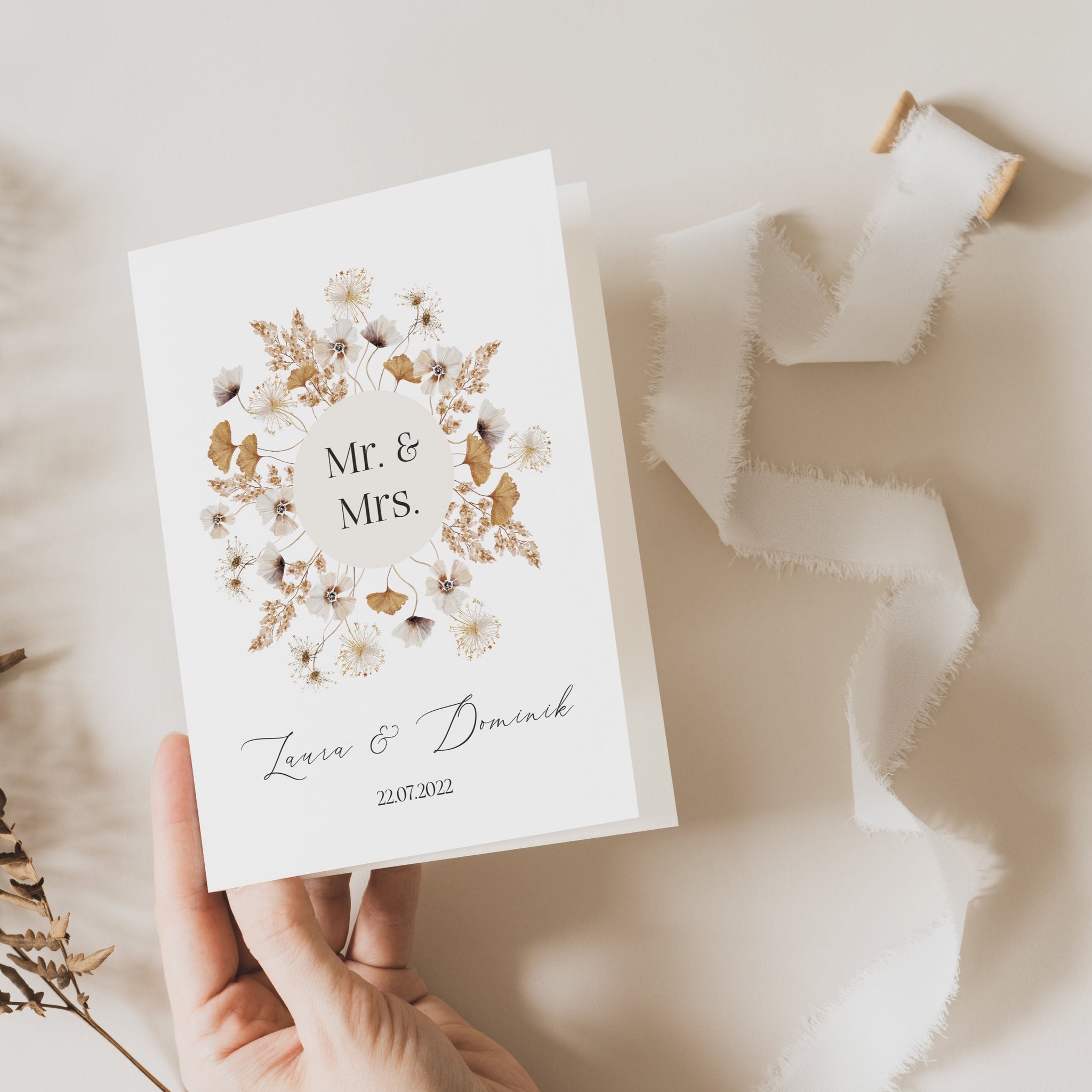 Grußkarte zur Hochzeit Mr und Mrs Boho personalisiertes Geschenk für das Brautpaar