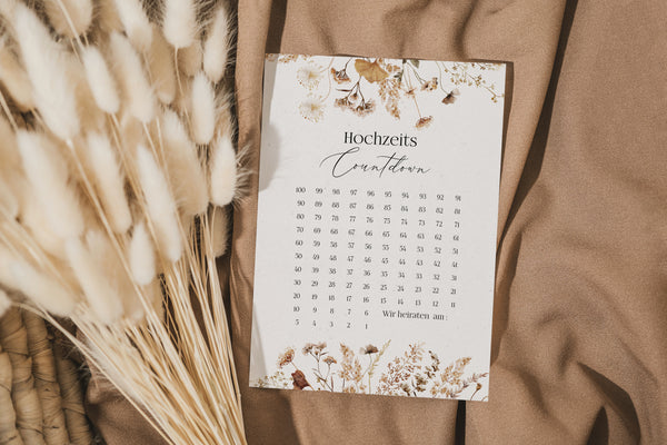 hochzeitscountdown boho kalender hochzeit 100 tage hochzeitsplanung geschenk brautpaar