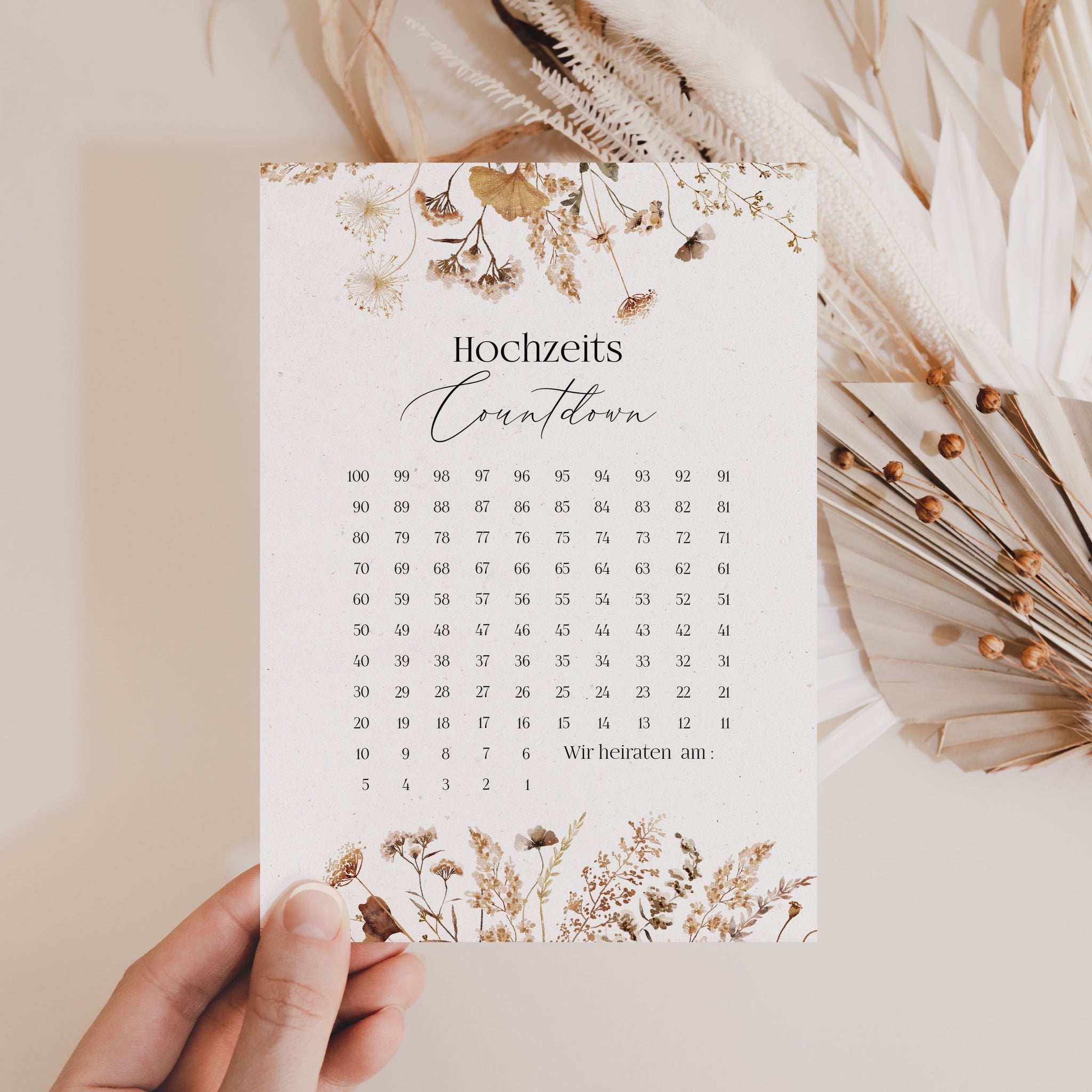 hochzeitscountdown boho kalender hochzeit 100 tage hochzeitsplanung geschenk brautpaar verlobung