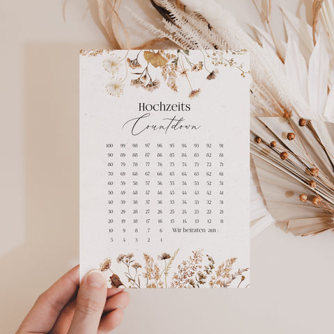 hochzeitscountdown boho kalender hochzeit 100 tage hochzeitsplanung geschenk brautpaar verlobung