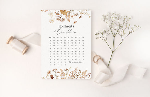 hochzeitscountdown boho kalender hochzeit 100 tage hochzeitsplanung geschenk verlobung